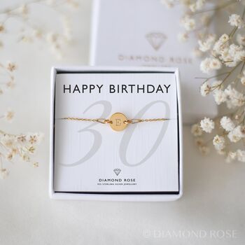 30th Birthday Jewellery Gift – Custom Silver Bracelet With Personalised Disc Charm, 8 of 8