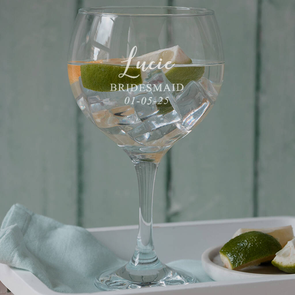 Personalised Engraved Bridesmaid Wedding Party Gin Glass, 1 of 7