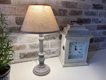 31cm Grey Washed Wood Bedside Table Lamp Light Natural Beige Shade, 2 of 9