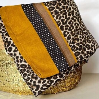 Taupe And Mustard Leopard Print Border Scarf, 2 of 3