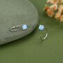 Blue Opal 4mm Open Huggie Hoop Earrings In Sterling Silver, thumbnail 3 of 12