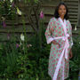 Long Cotton Block Print Kimono Jaipur Floral Green/Pink, thumbnail 1 of 5