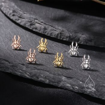 Tiny Stag Beetle Stud Earrings In Sterling Silver, 5 of 10