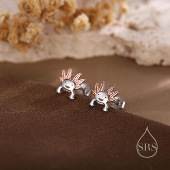 Sterling Silver Cute Axolotl Stud Earrings, 2 of 12