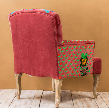 Pastel Pink Embroidered Velvet Armchair, 10 of 10