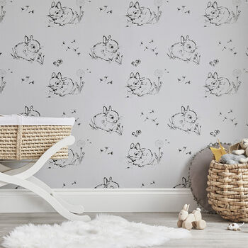 Little Bunny Wallpaper In Soft Grey Sample, 2 of 3