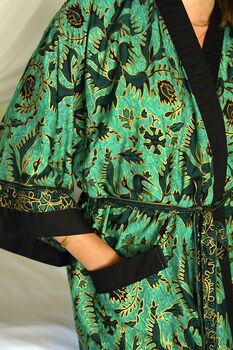 Peacock Green Batik Kimono Robe, 3 of 7