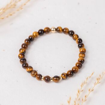 Handmade 6mm Tiger’s Eye Healing Crystal Bracelet With Gold Filled Details, 2 of 3