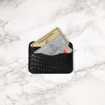 Leather Card Holder: Black Croc Or Latte , Personalised, 5 of 5