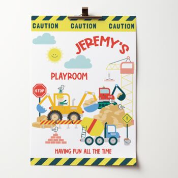 Personalised Construction Vehicle Bedroom Print, 3 of 9