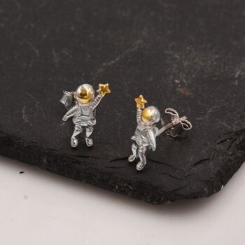 Sterling Silver Extra Tiny Spaceman Astronaut Stud Earrings, 2 of 12