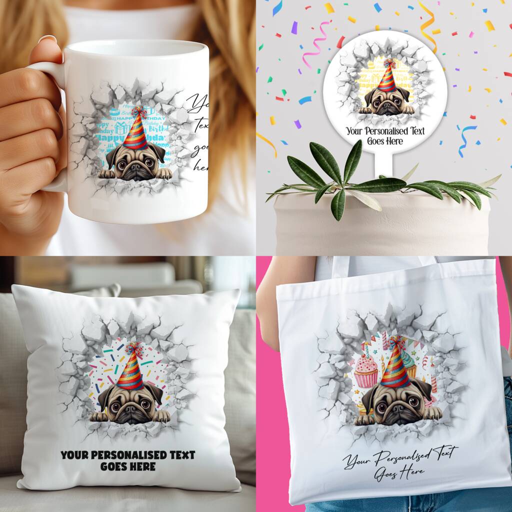 Personalised Pug Birthday Break Through, 1 of 8