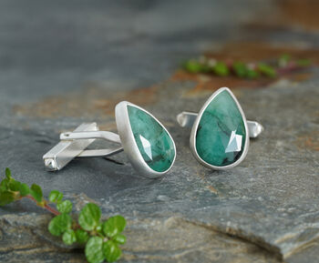 Seven.5ct Natural Emerald Cufflinks In Sterling Silver, 2 of 2