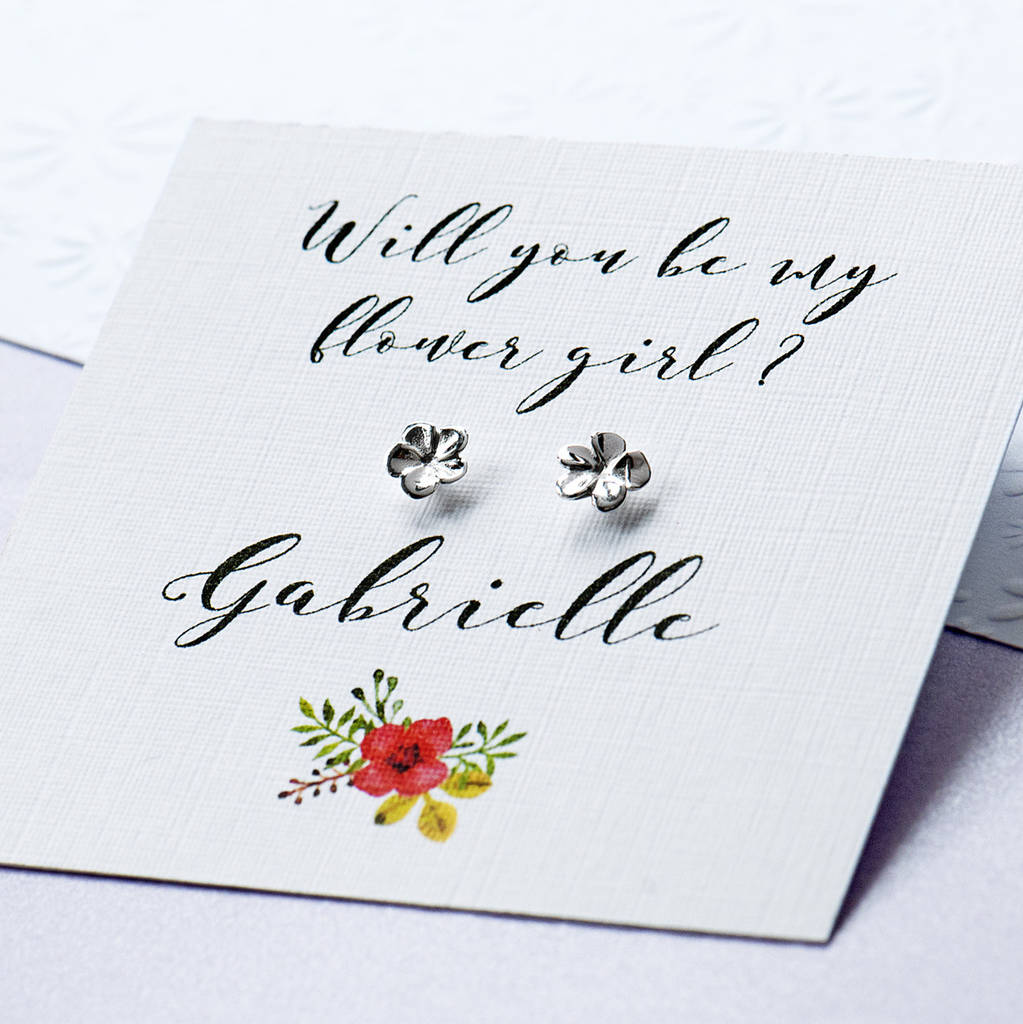 Personalised Will You Be My Flower Girl Stud Earrings, 1 of 12