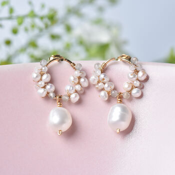 Baroque Pearls And White Zircon Drop Earrings, 3 of 11