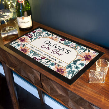 Personalised Floral Gin Bar Mat, 3 of 5