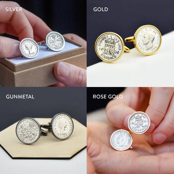 Sixpence Year Coin Cufflinks 1928 To 1967, 6 of 12
