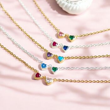 Double Birthstone Heart Link Necklace, 2 of 7