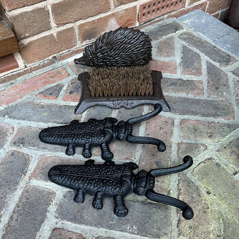 Hedgehog Boot Brush And Two Bertie Beetle Boot Jacks, 3 of 9
