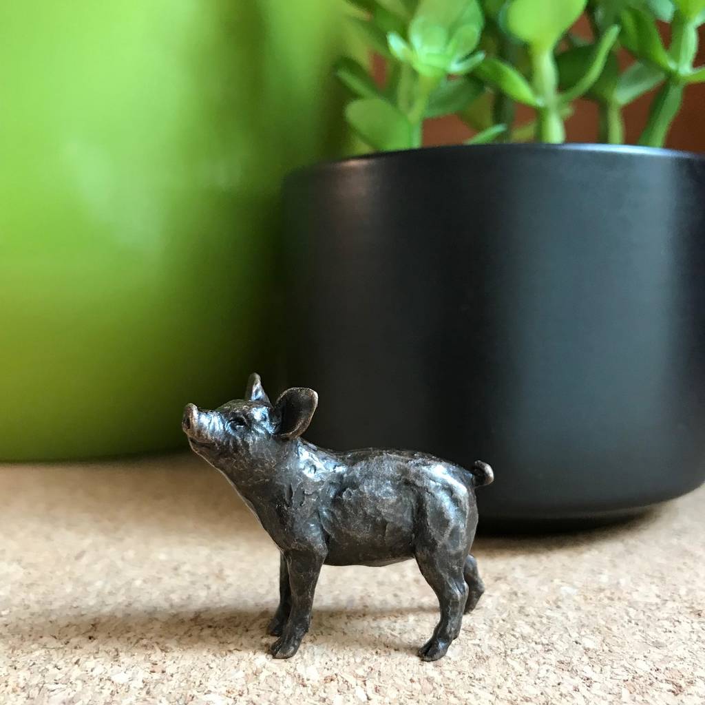 miniature solid bronze pig sculpture by ginger rose
