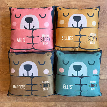 Personalised Bedtime Story Bear Cushion With Pocket, 5 of 6