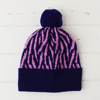Lambswool Knitted Zebra Pom Pom Hat, 6 of 12