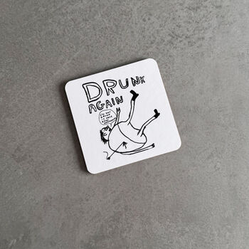 Drunk Again Coaster – David Shrigley Funny Art Design, 4 of 5