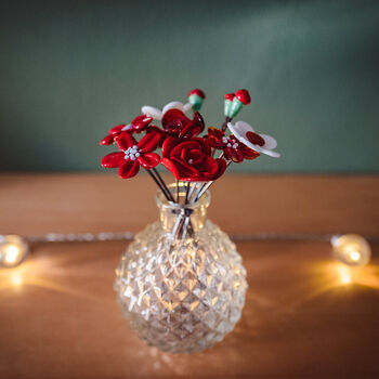Valentines Glass Rose Bouquet With Cut Glass Vase, 7 of 12