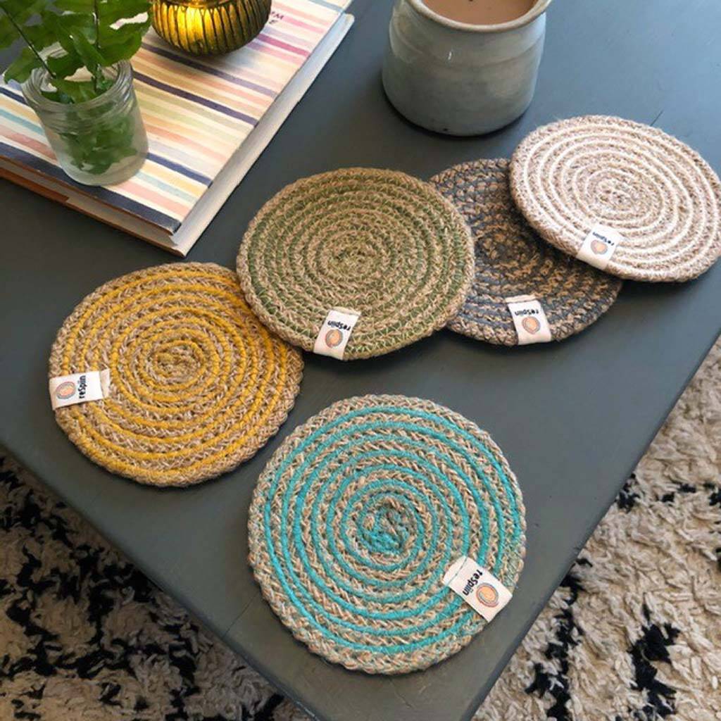 Round Spiral Jute Coasters By Green Tulip