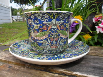 Large Cup And Saucer In William Morris Blue Strawberry Thief Design, 8 of 11