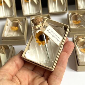 Personalised Handmade Tiny Sunflowers In Bottles Favours For Weddings Or Parties, 2 of 11