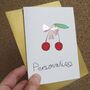 Personalised Cherry Christmas Card With Pink Gold Leaf Bow, thumbnail 2 of 5