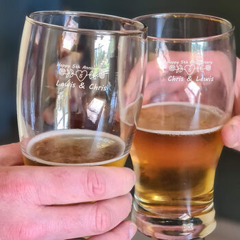 Personalised Pair Of Engraved Pint Glasses Anniversary Gift, 6 of 7