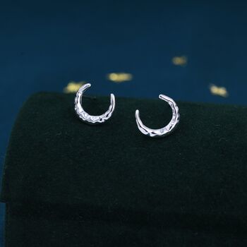 Hammered Moon Large Stud Earrings In Sterling Silver, 2 of 9