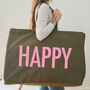 Happy Oversized Tote Bag Olive Green, thumbnail 6 of 7