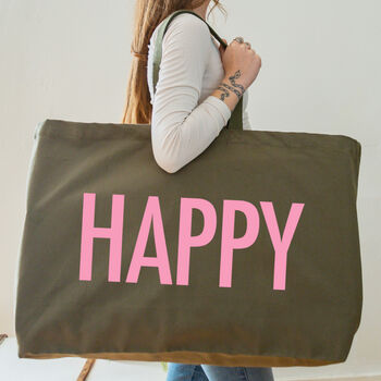 Happy Oversized Tote Bag Olive Green, 6 of 7