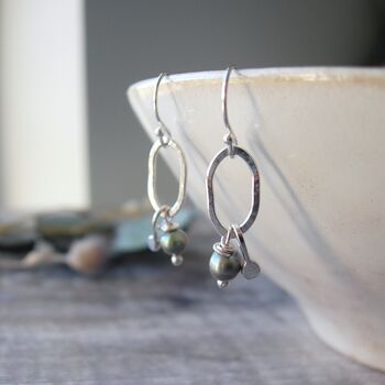 Olive Pearl Oval Drop Earrings, 4 of 5