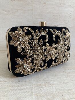 Black Velvet Rectangular Clutch Bag, 5 of 10