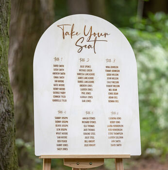 Engraved Wooden Arch Seating Plan Wedding Sign, 2 of 3
