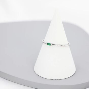 Emerald Green Baguette Cz Ring In Sterling Silver, 3 of 11