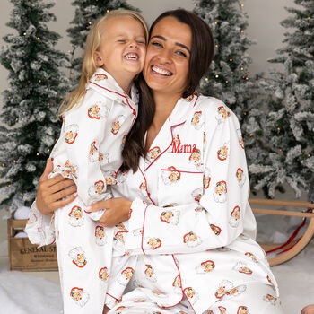 Personalised Matching Christmas Santa Print Pyjama For Mum And Child, 5 of 12