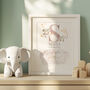 Personalised New Baby Print | Nursery Art With Cute Elephants, thumbnail 2 of 2