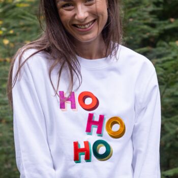 Ho Ho Ho Embroidered Christmas Sweatshirt, 5 of 6