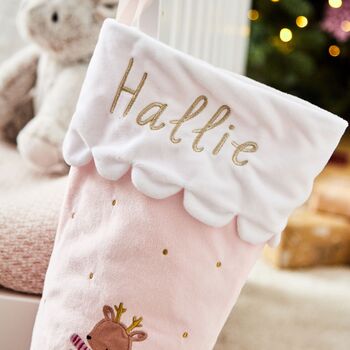 Personalised Christmas Reindeer Pink Stocking, 2 of 4