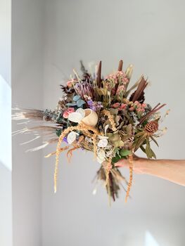 Hydrangea Pastel Bouquet With Eucalyptus Bark Sticks And Protea, 7 of 7