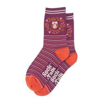 Sleepy Night Owl Striped Bamboo Ankle Socks Women's Burgundy, 4 of 4