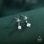 Starburst And Tiny Dangle Pearl Stud Earrings In Sterling Silver, thumbnail 2 of 10