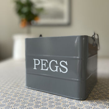 Laundry Powder And Peg Storage Tin Set In French Grey, 7 of 12