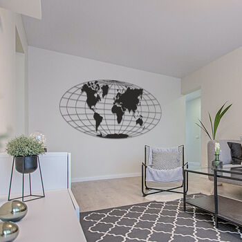 Round Wooden World Map Wall Art Geometric Globe Decor, 4 of 9