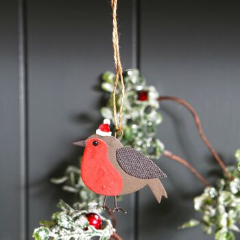 Robin In Santa Hat Christmas Tree Decoration, 2 of 2